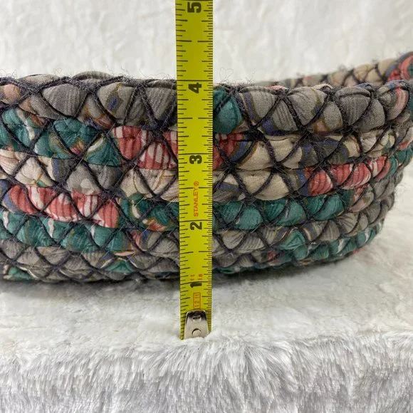 Vintage Handwoven fabric Basket Polyester 2 handle oblong 90's Attic Find - Picture 7 of 9